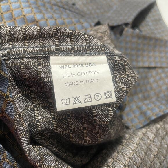 Riscatto  Italy Medium Print Gray Italian Long Sleeve 100% Cotton Gray Tan Print - Picture 4 of 7